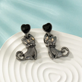 Wholesale Diamond Set Cute Kitten Alloy Ear Studs