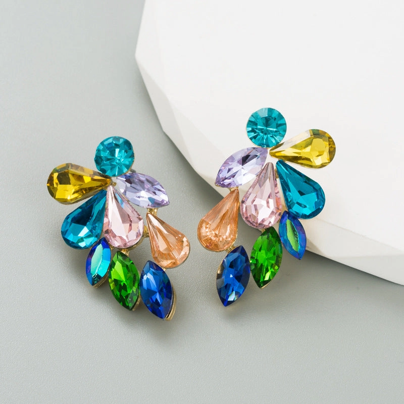 Wholesale Diamond Set Glass Diamond Alloy Earrings