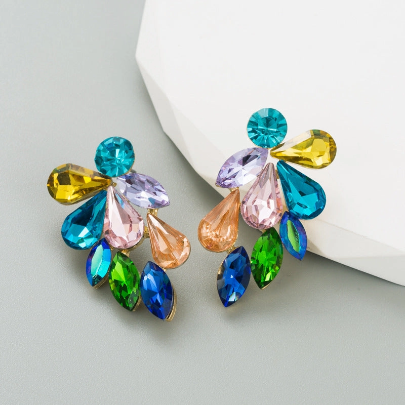 Wholesale Diamond Set Glass Diamond Alloy Earrings