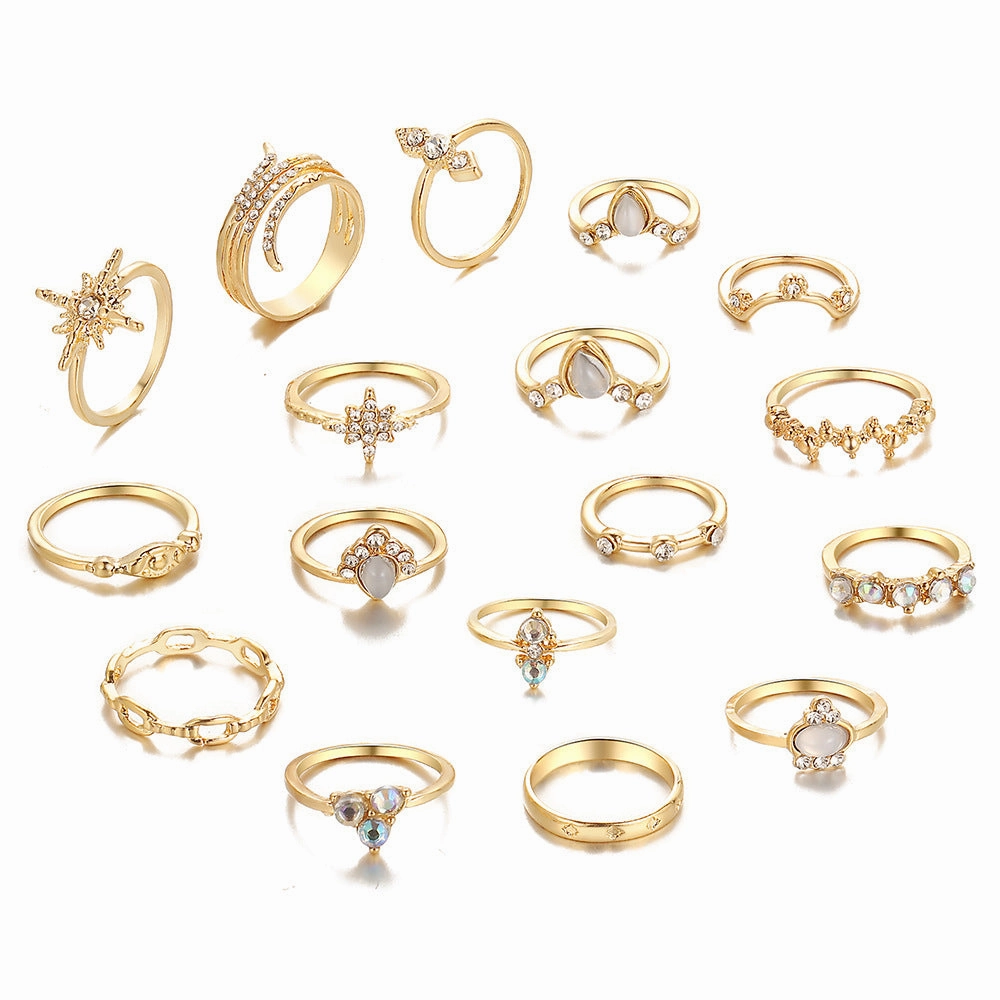 Wholesale Diamond Set Six Pointed Star Ring Alloy Set