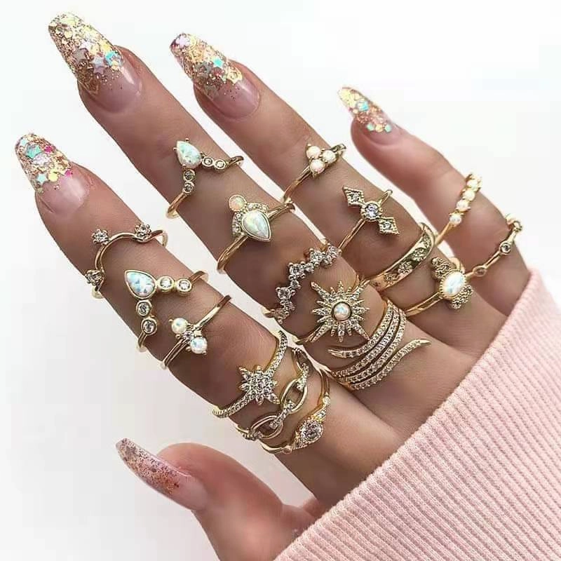 Wholesale Diamond Set Six Pointed Star Ring Alloy Set