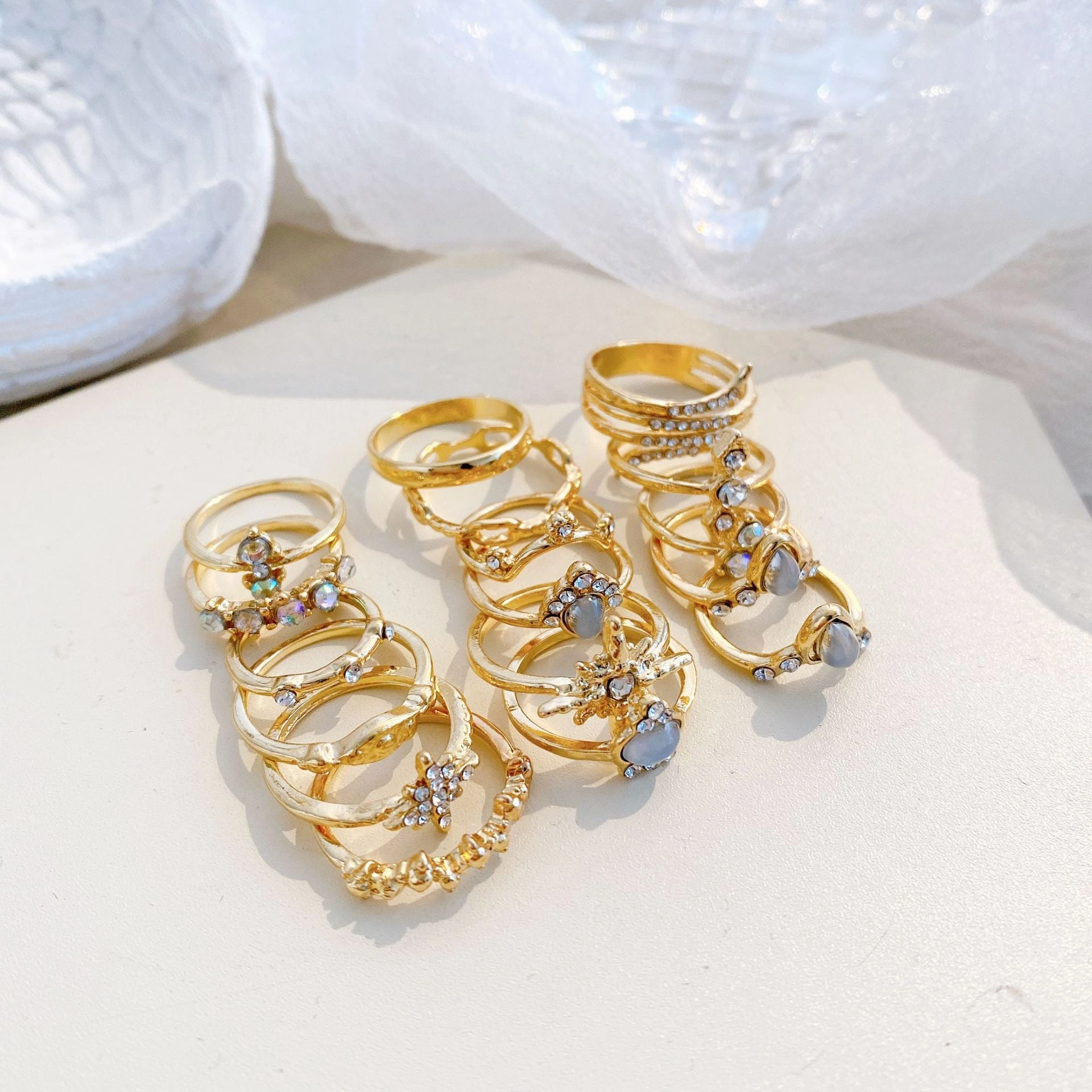 Wholesale Diamond Set Six Pointed Star Ring Alloy Set