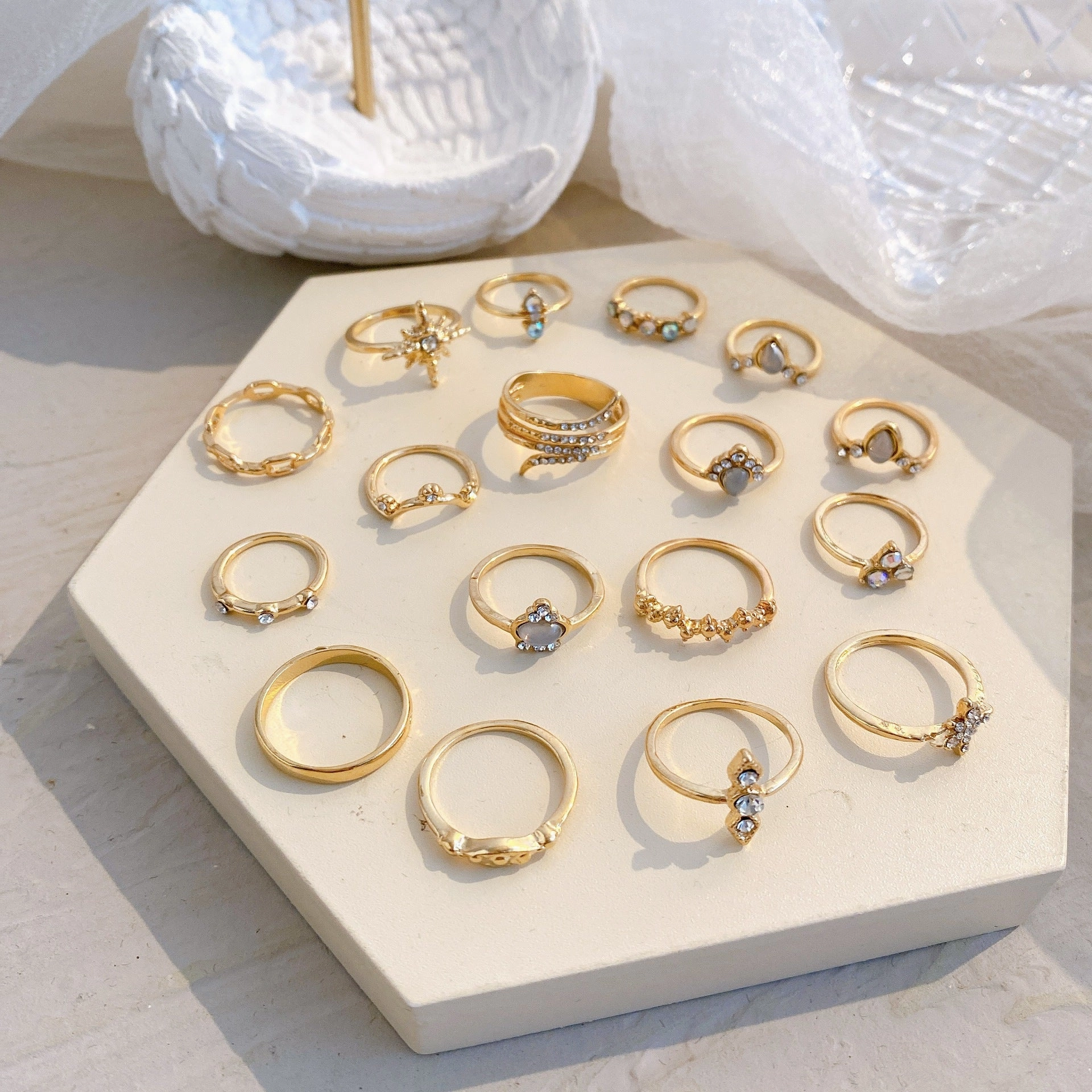 Wholesale Diamond Set Six Pointed Star Ring Alloy Set