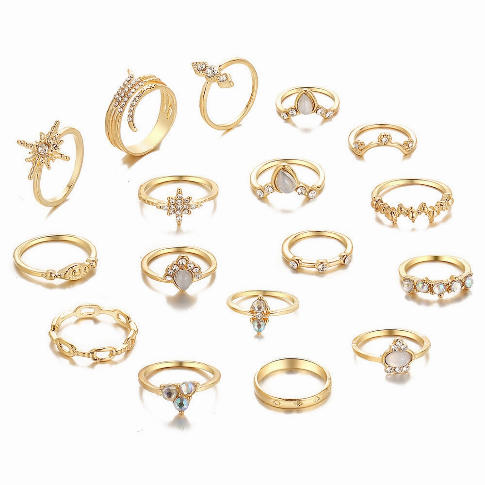 Wholesale Diamond Set Six Pointed Star Ring Alloy Set