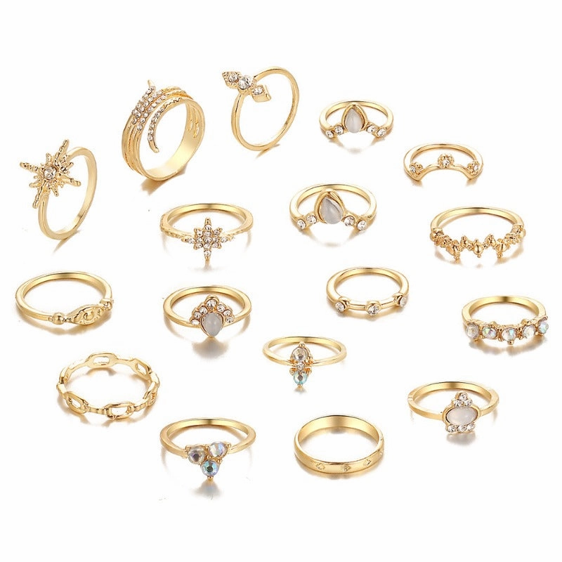 Wholesale Diamond Set Six Pointed Star Ring Alloy Set