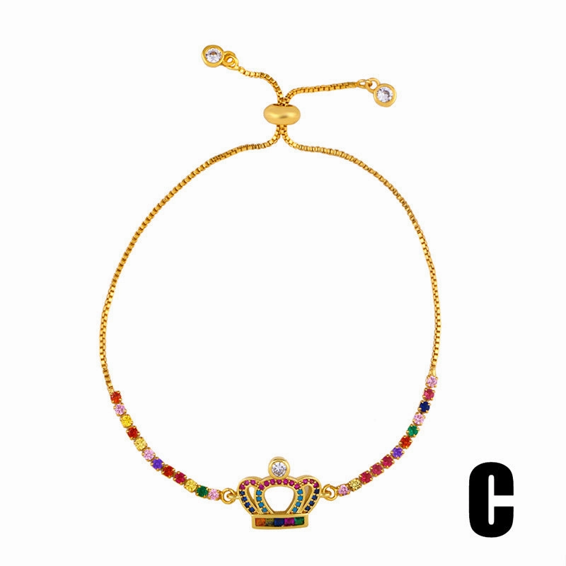 Wholesale Diamond Sparkling Colored Zircon Heart Cross Crown Copper Bracelet