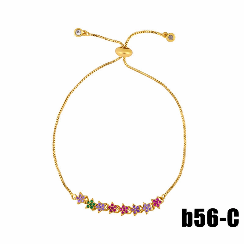 Wholesale Diamond Sparkling Colored Zircon Heart Cross Crown Copper Bracelet