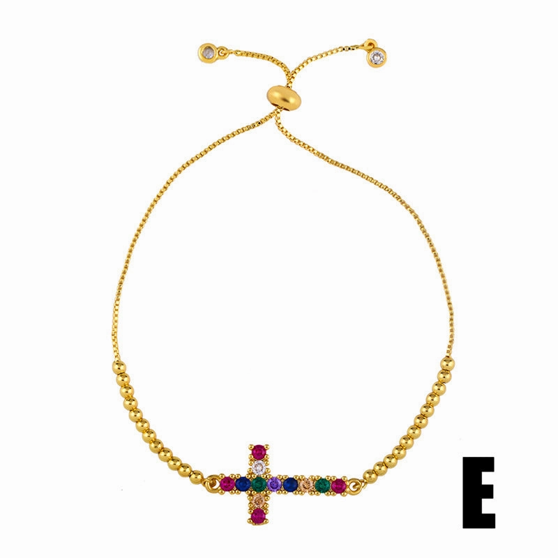 Wholesale Diamond Sparkling Colored Zircon Heart Cross Crown Copper Bracelet