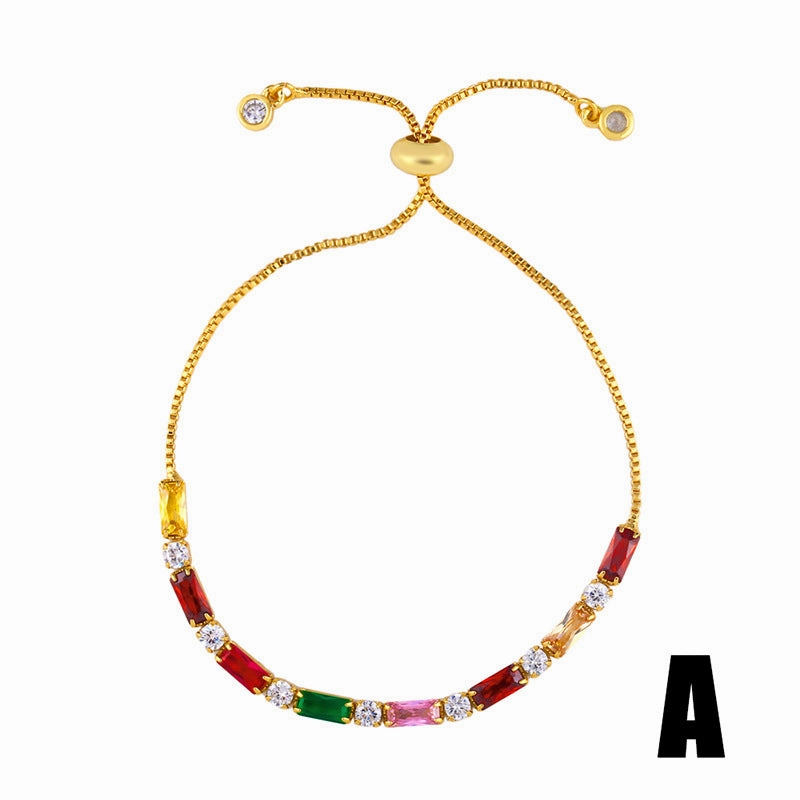 Wholesale Diamond Sparkling Colored Zircon Heart Cross Crown Copper Bracelet