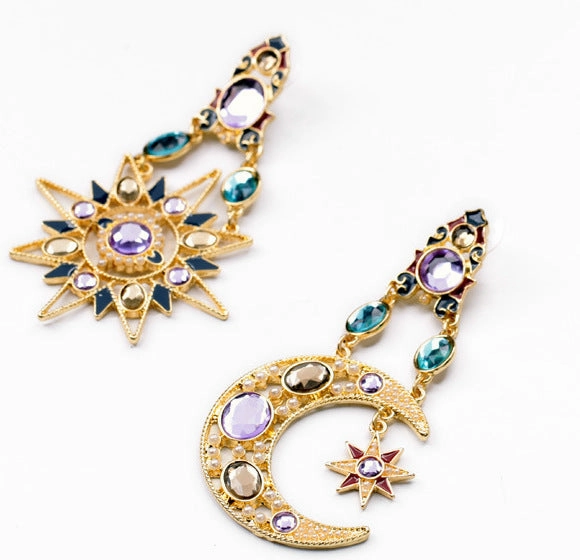 Wholesale Diamond Star Moon Helios Shape Asymmetrical Earrings