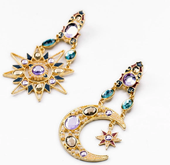 Wholesale Diamond Star Moon Helios Shape Asymmetrical Earrings