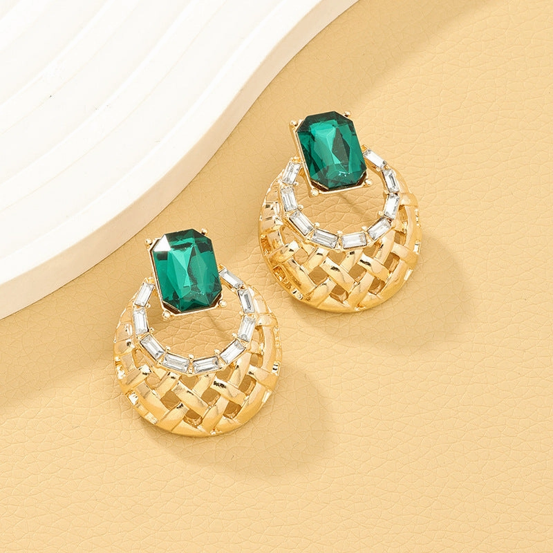 Wholesale Diamond Stud Hollow Alloy Earrings