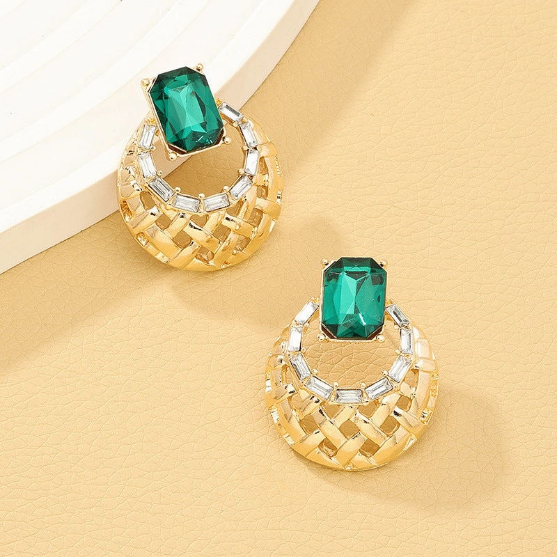 Wholesale Diamond Stud Hollow Alloy Earrings