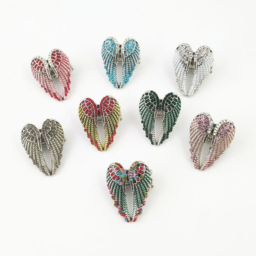 Wholesale Diamond-studded 3D Angel Wings Adjustable Vintage Ring