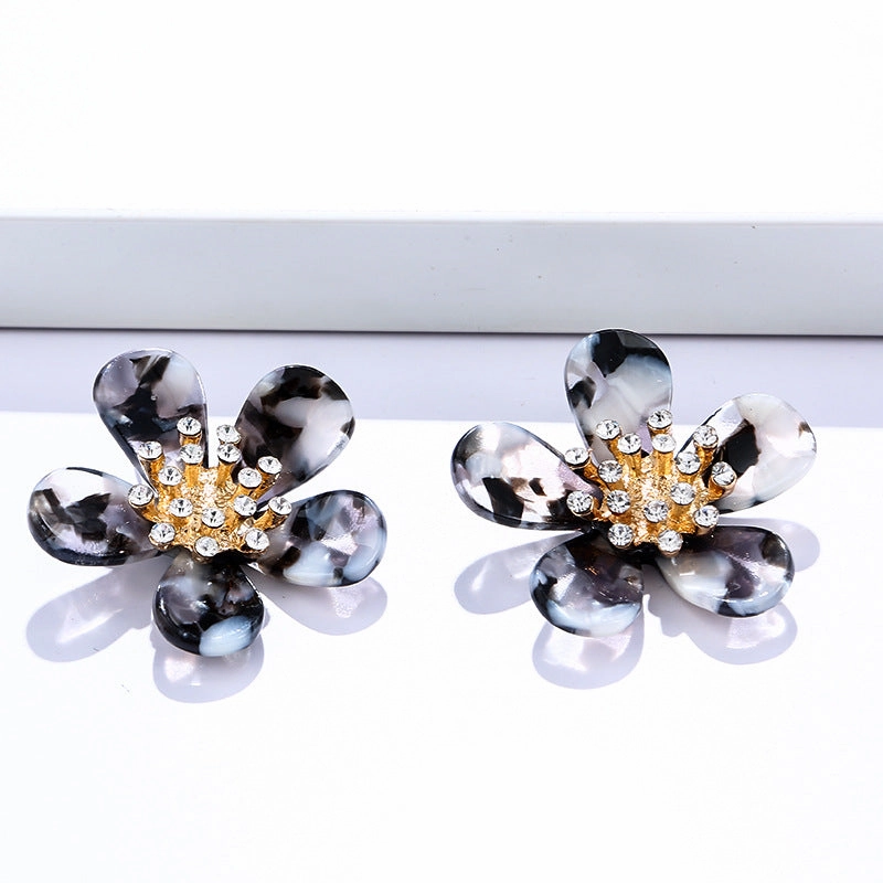 Wholesale Diamond Studded Acrylic Flowers Earrings