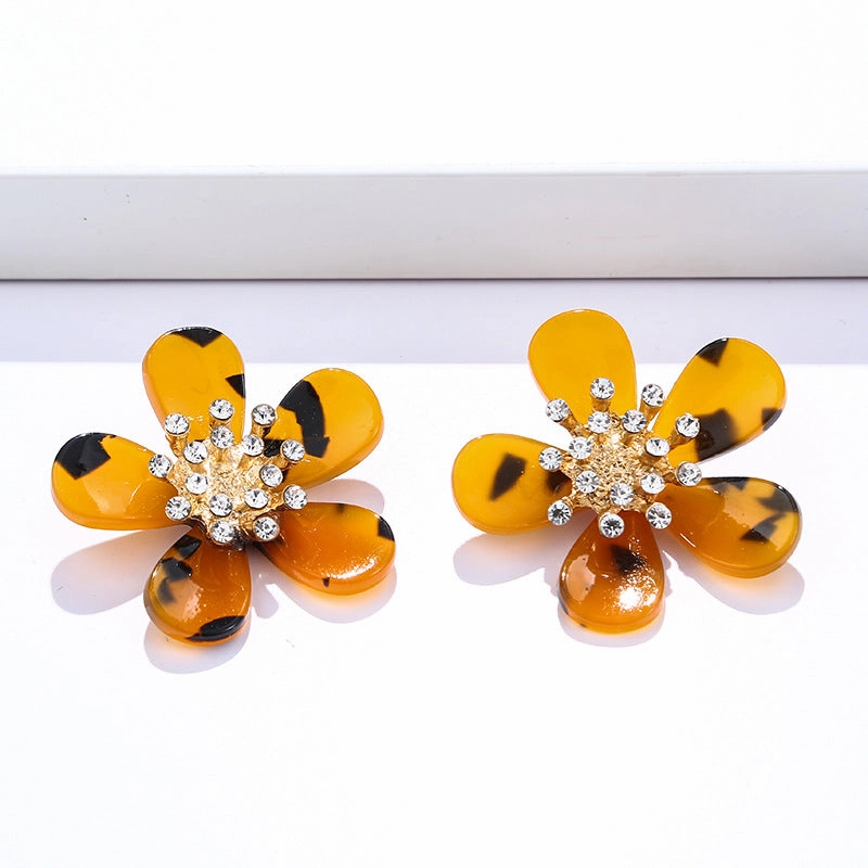 Wholesale Diamond Studded Acrylic Flowers Earrings
