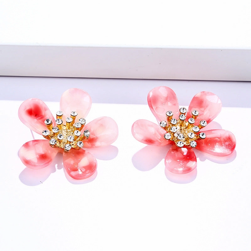 Wholesale Diamond Studded Acrylic Flowers Earrings