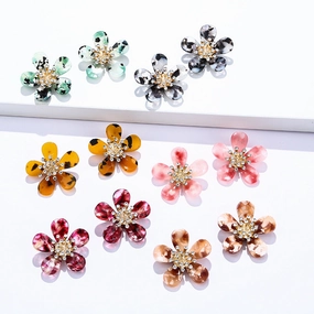 Wholesale Diamond Studded Acrylic Flowers Earrings