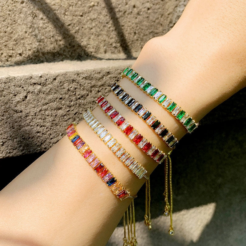 Wholesale Diamond-studded Copper Plated 18K Gold Bracelet Color Crystal Bracelet