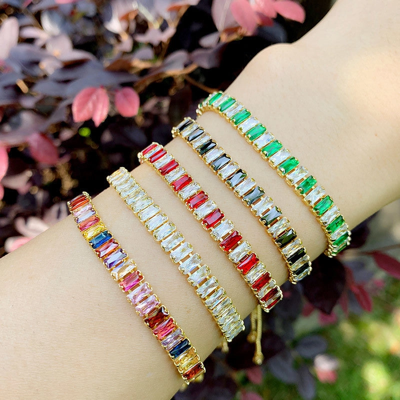 Wholesale Diamond-studded Copper Plated 18K Gold Bracelet Color Crystal Bracelet