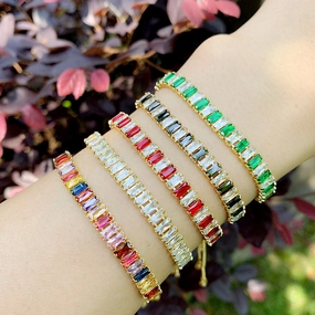 Wholesale Diamond-studded Copper Plated 18K Gold Bracelet Color Crystal Bracelet