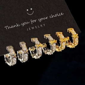 Wholesale Diamond-studded Design, Versatile and Simple Copper-plated Real Gold Earrings