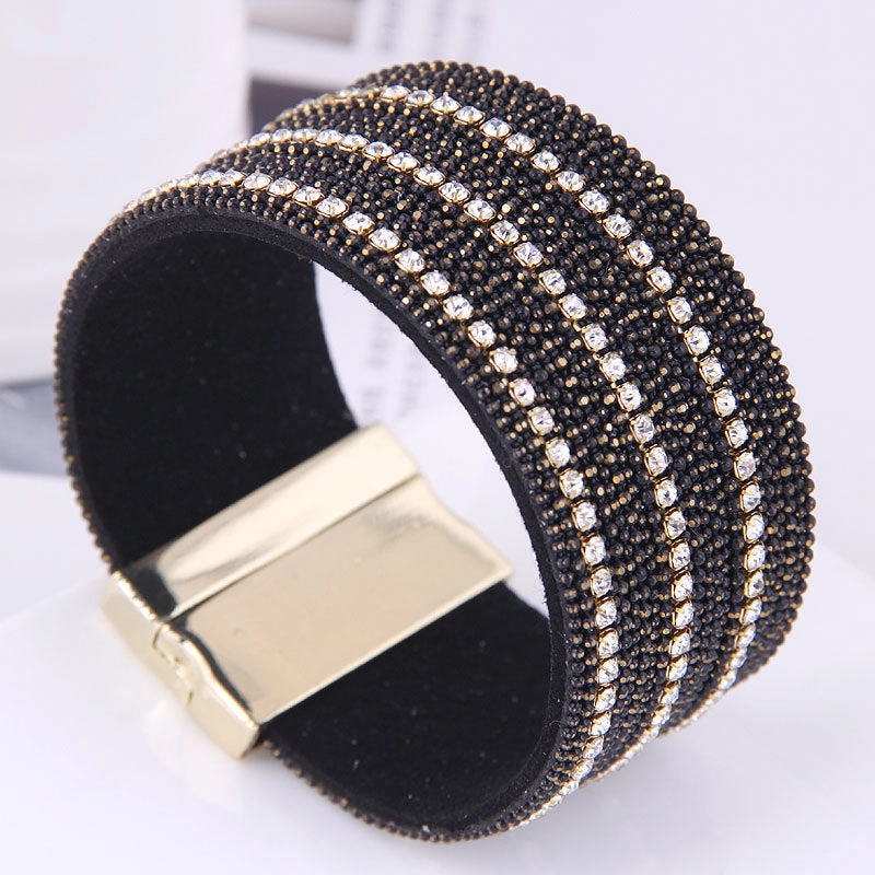 Wholesale Diamond Studded Leather Magnet Alloy Bracelet