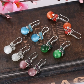 Wholesale Diamond-studded Opal Owl Alloy Earrings