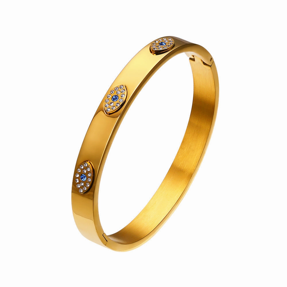 Wholesale Diamond Studded Stainless Steel Colored Zircon Eyes Titanium Steel Bracelet