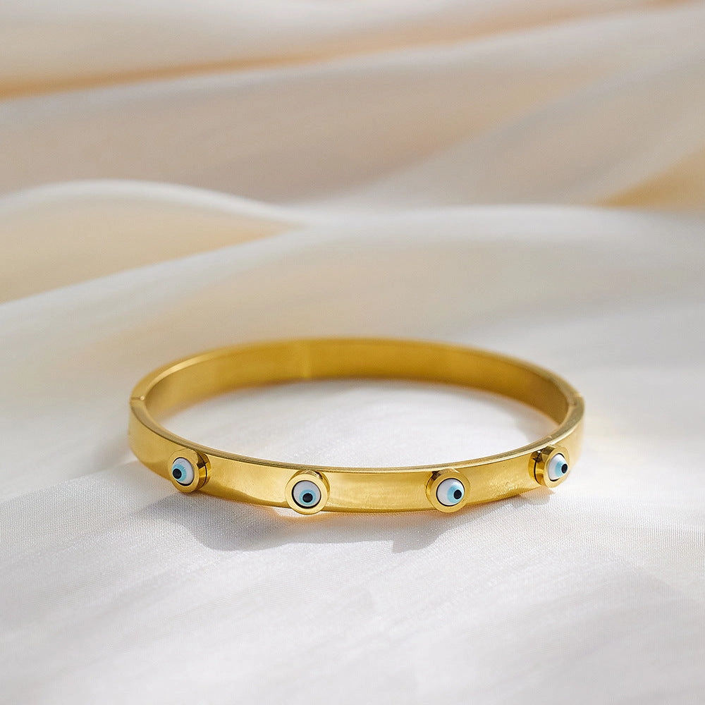 Wholesale Diamond Studded Stainless Steel Colored Zircon Eyes Titanium Steel Bracelet