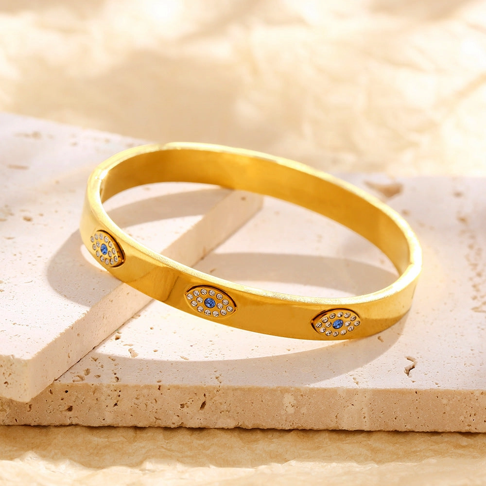 Wholesale Diamond Studded Stainless Steel Colored Zircon Eyes Titanium Steel Bracelet