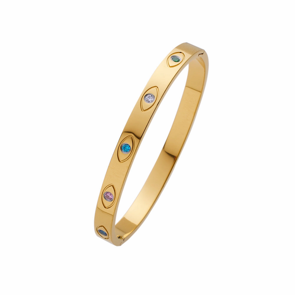 Wholesale Diamond Studded Stainless Steel Colored Zircon Eyes Titanium Steel Bracelet