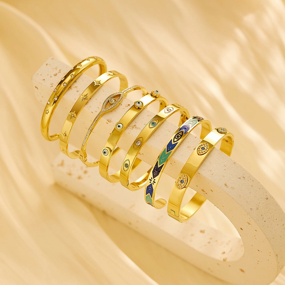 Wholesale Diamond Studded Stainless Steel Colored Zircon Eyes Titanium Steel Bracelet
