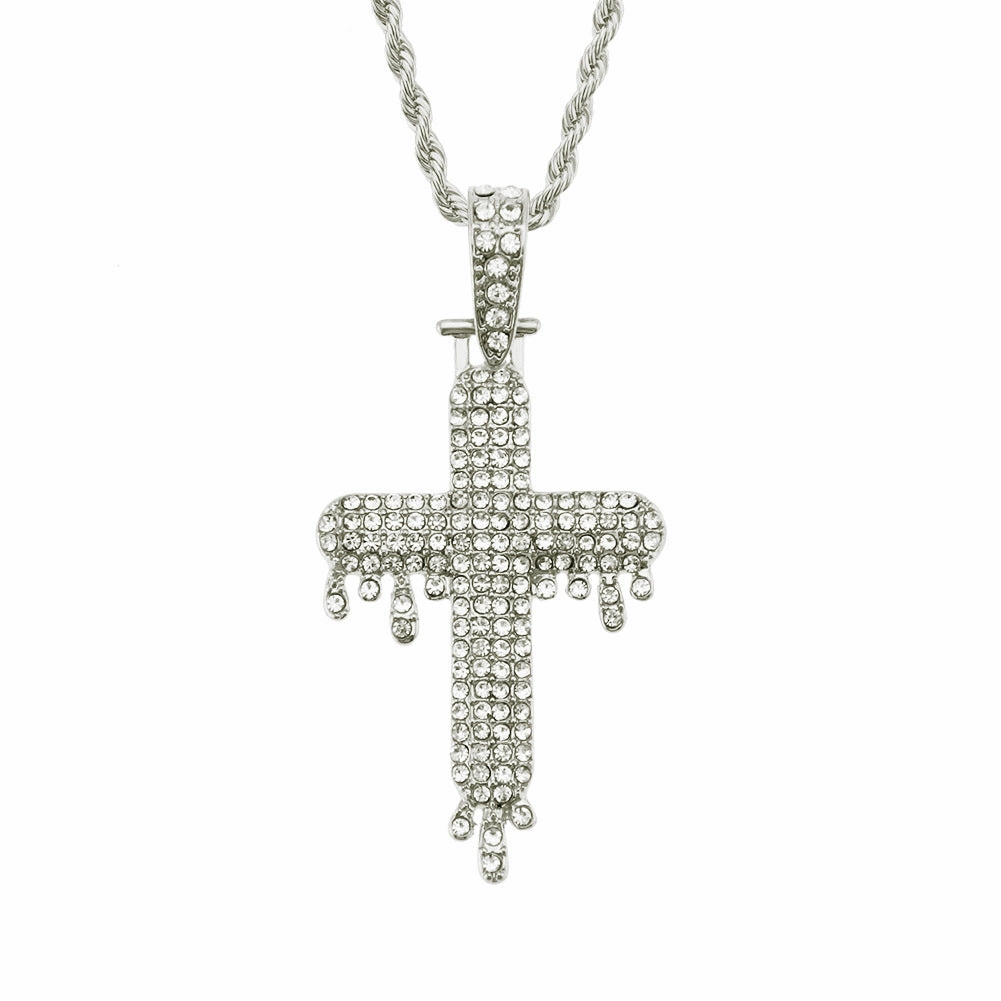 Wholesale Diamond-studded Three-dimensional Drop-shaped Cross Necklace Alloy
