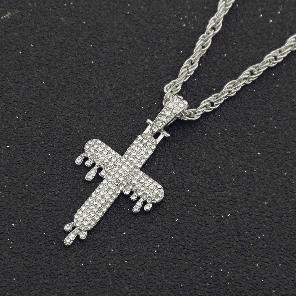 Wholesale Diamond-studded Three-dimensional Drop-shaped Cross Necklace Alloy