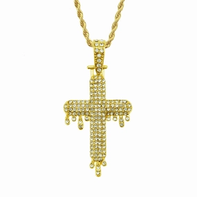 Wholesale Diamond-studded Three-dimensional Drop-shaped Cross Necklace Alloy