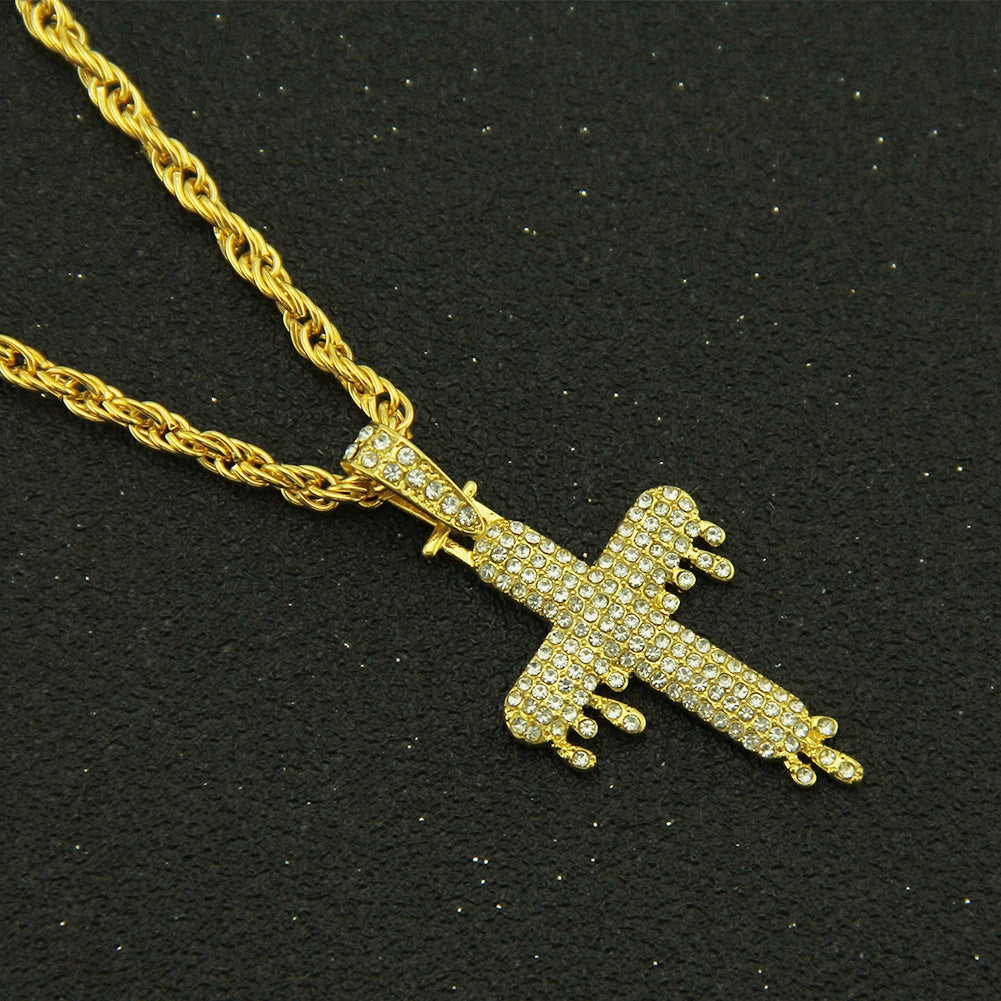 Wholesale Diamond-studded Three-dimensional Drop-shaped Cross Necklace Alloy