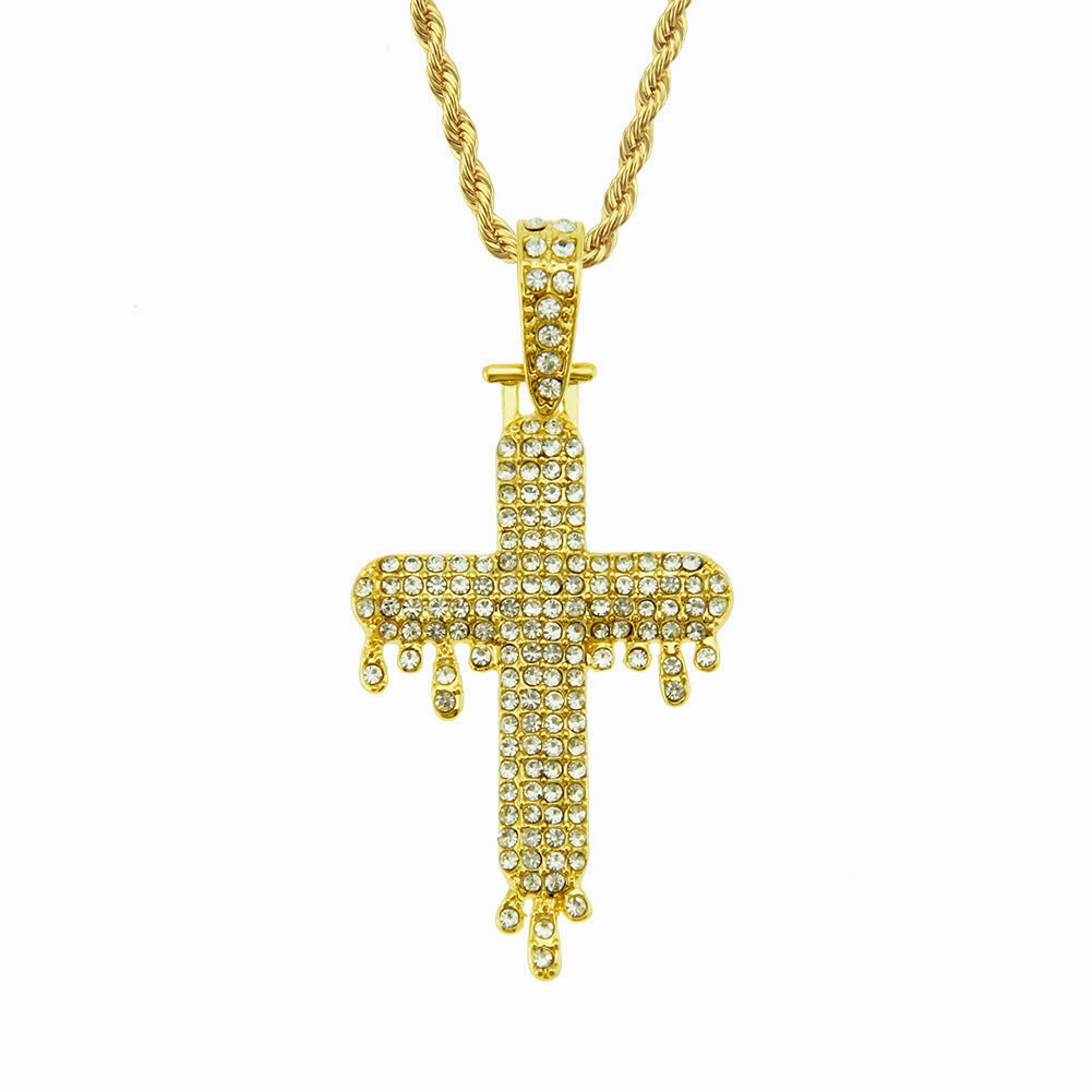 Wholesale Diamond-studded Three-dimensional Drop-shaped Cross Necklace Alloy