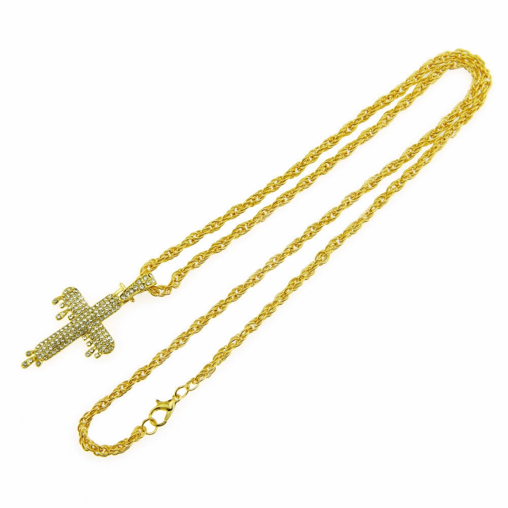 Wholesale Diamond-studded Three-dimensional Drop-shaped Cross Necklace Alloy