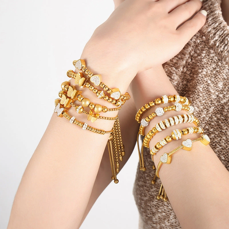 Wholesale Diamond Studded Titanium Steel Bracelet