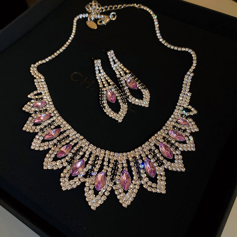 Wholesale Diamond Tassel Super Shiny Geometric Necklace Earring Set