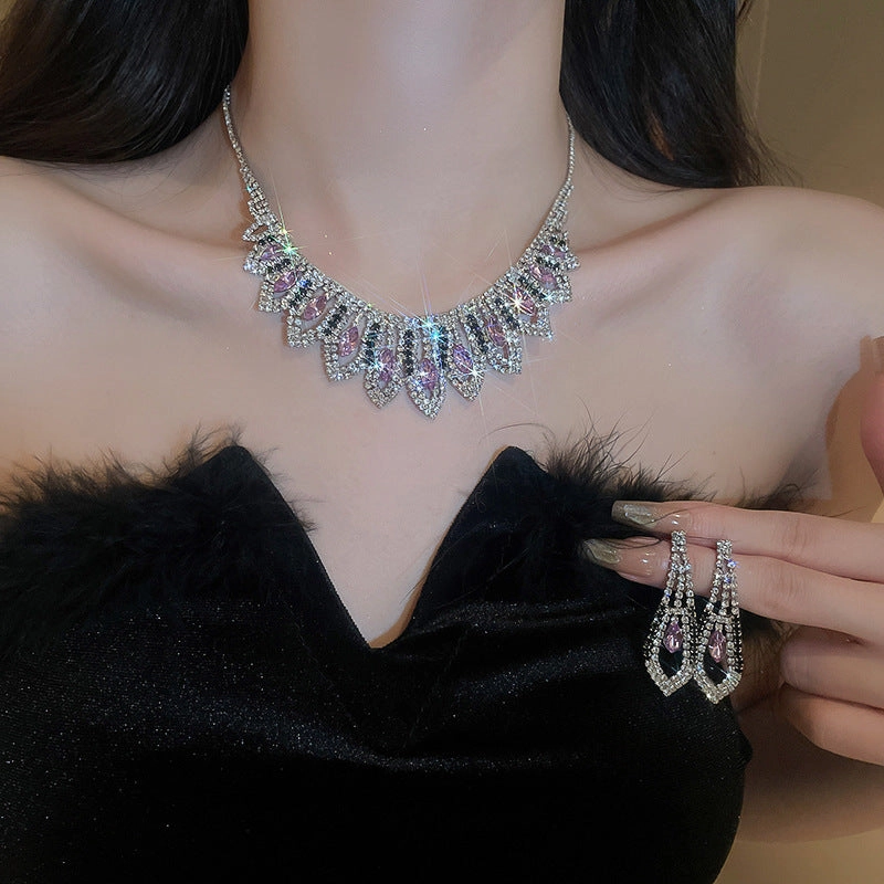Wholesale Diamond Tassel Super Shiny Geometric Necklace Earring Set