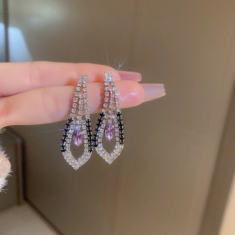 Wholesale Diamond Tassel Super Shiny Geometric Necklace Earring Set
