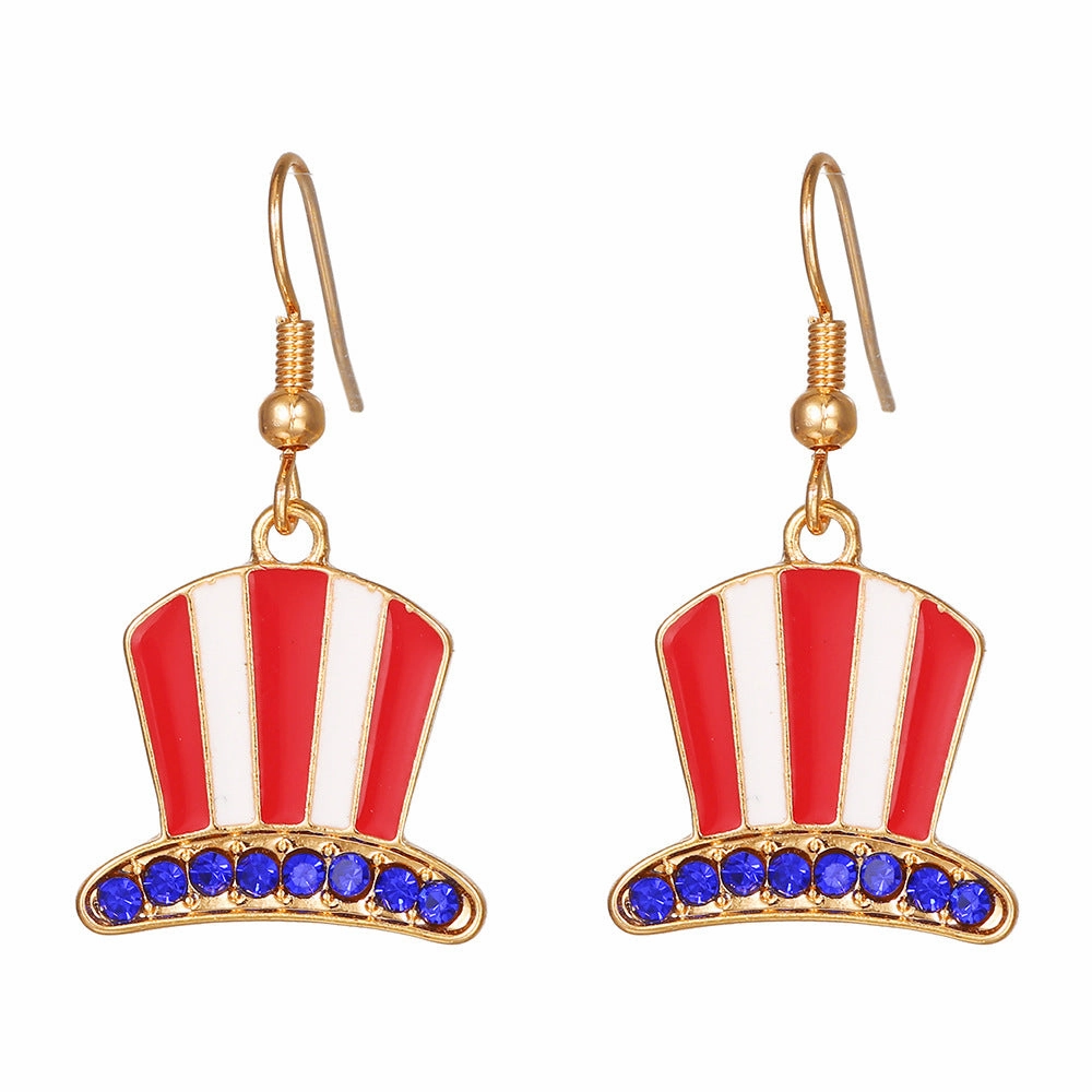 Wholesale Diamond USA Round Peace Flag Hat Color Alloy Earrings