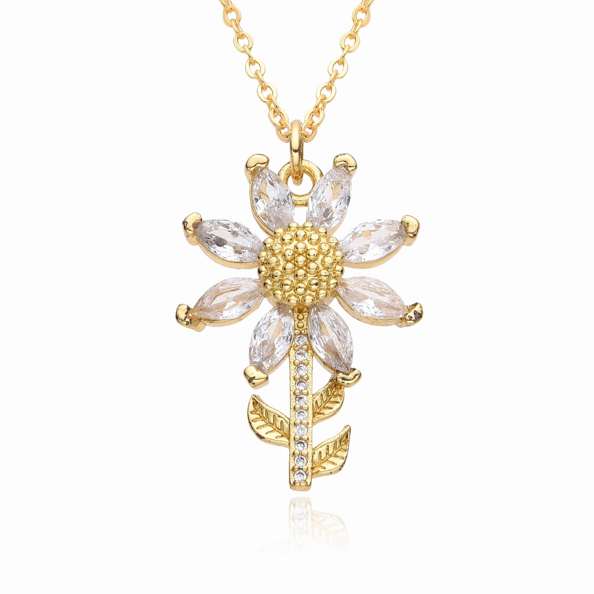Wholesale Diamond Zircon Sunflower Flower Necklace