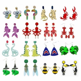 Wholesale Dinosaur Lobster Crab Goldfish Octopus Shark Frog Bee Parrot Koala Acrylic Earrings
