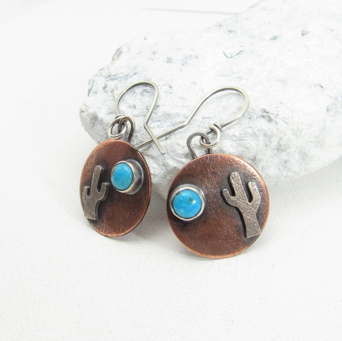 Wholesale disc blue turquoise ethnic style alloy Earrings