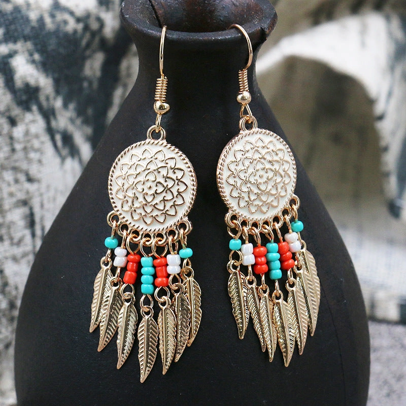 Wholesale Disc Engraved Rose Alloy Earrings