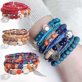 Wholesale Disc Tower Wings Rice Beads Multilayer Alloy Bracelet