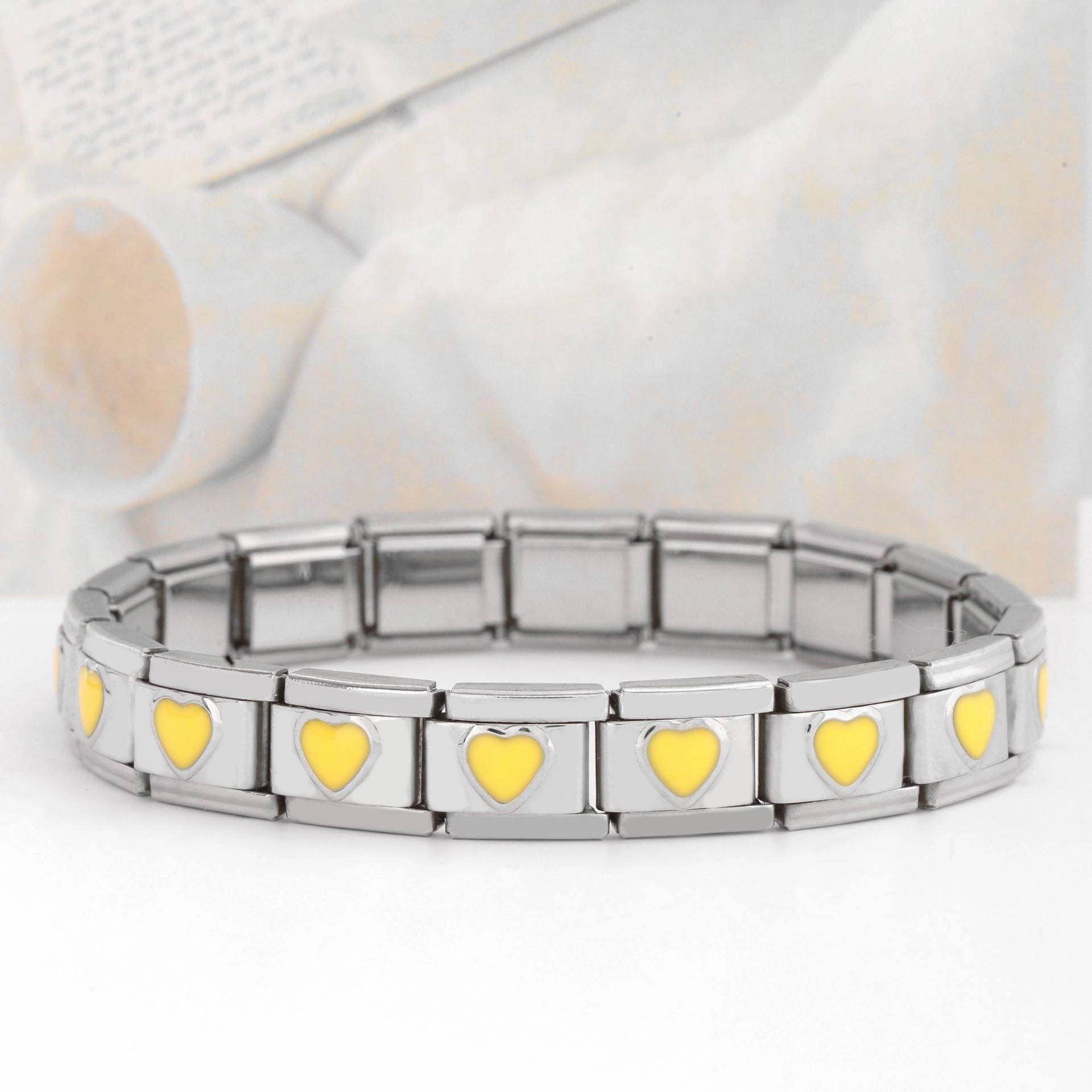 Wholesale DIY 9mm Module Bracelet Love Double Heart Gemstone Series Stainless Steel Splicing Jewelry Single Piece